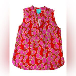 escapada Red Sleeveless V-Neck Top with Pink Leaf Print